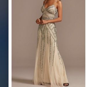 Marina Deco Beaded Gown NWT Champagne Sz 6